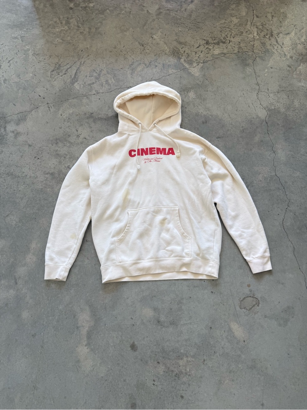 Cinema Logo White Hoodie with Red Print
